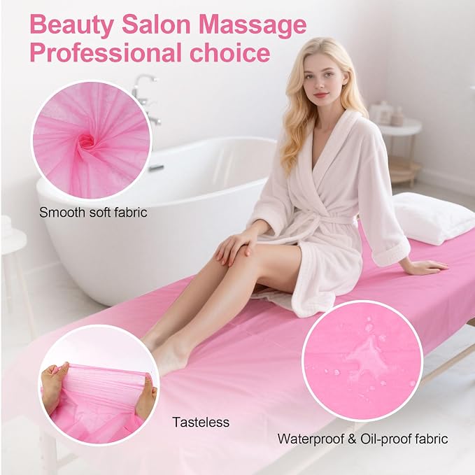200 Piece Disposable Massage Table Sheets 31" x 71" - Non-Woven Fabric Bed Covers for Spa, Massage, Beauty & Tattoos - Breathable, Hygienic (Pink)