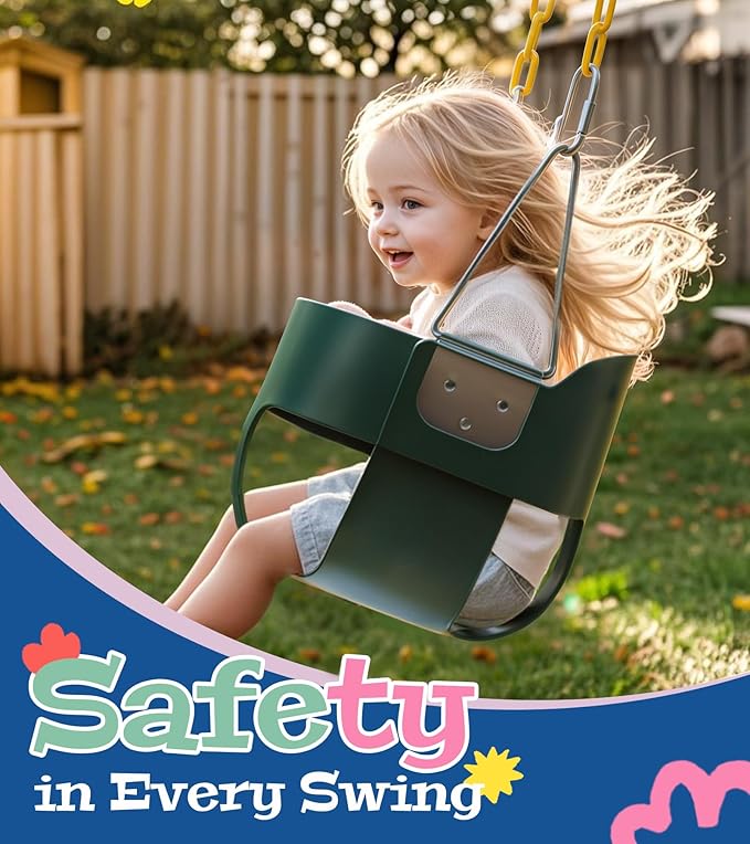 little dove High Back Full Bucket,Toddler Swing with Coated Chains & Triangle Dip Pinch Protection for Safety,Baby Swing Outdoor with Locking Buckles,Toddler Bucket Swing for Backyard,Playground,Green