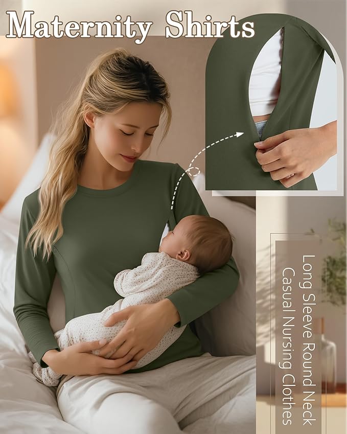 3 Pack Nursing Tops for Breastfeeding Maternity Shirts Zipper Long Sleeve Round Neck Knit Casual Nursing Clothes