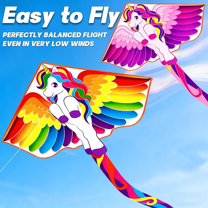 Kite for Kids Ages 4-8 8-12 & Adults, Shark & Dragon & Unicorn & Butterfly Kites Flying Toys, Easy to Fly Big Kite with 328FT String Easter Gift for Boys Girls Beach Park Outdoor Party Activities