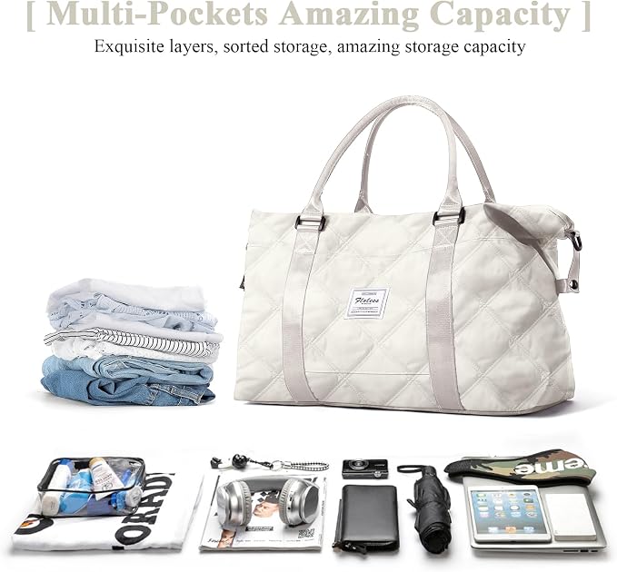 Travel Duffel Bag, Carry On Overnight Weekender Bags for Women | Travel Bag with Wet Pocket & Trolley Sleeve, For Spirit Airlines 18x14x8 Personal Item Bag