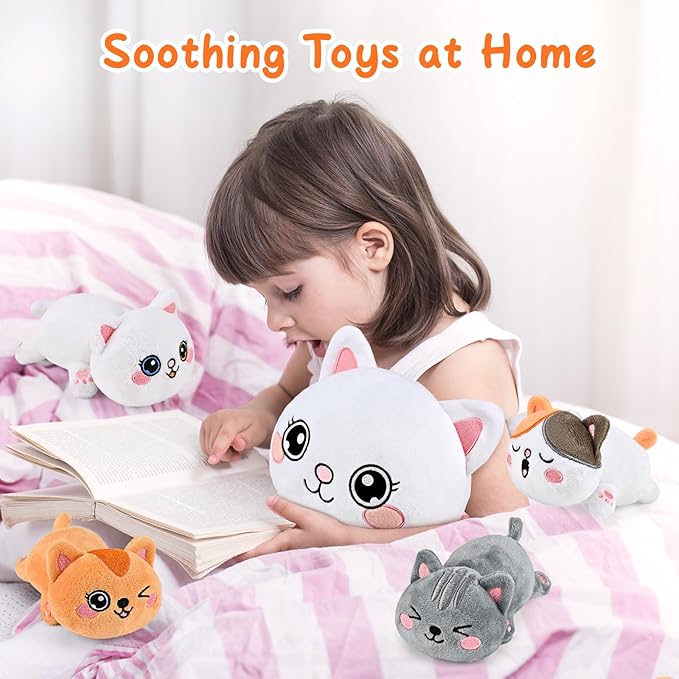 KMUYSL Cat Stuffed Animals Toys for Ages 3 4 5 6 7 8+ Years Old Kids - Mommy Cat with 4 Baby Kitty in Her Tummy, Idea Xmas Birthday Gifts for Baby, Toddler, Girls, Boys