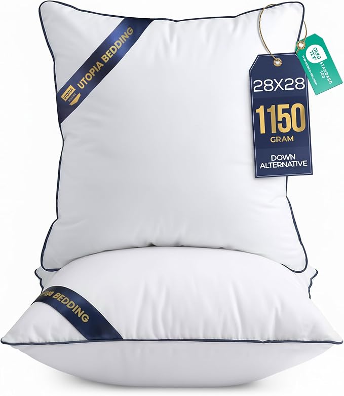 Utopia Bedding 28x28 Throw Pillow Inserts, Decorative Pillows, Pack of 2 | Piping Throw Pillows, Plush & Supportive, Aesthetic Cushion Sham Stuffer for Sofa, Office, Couch & Bed, Set of 2, White