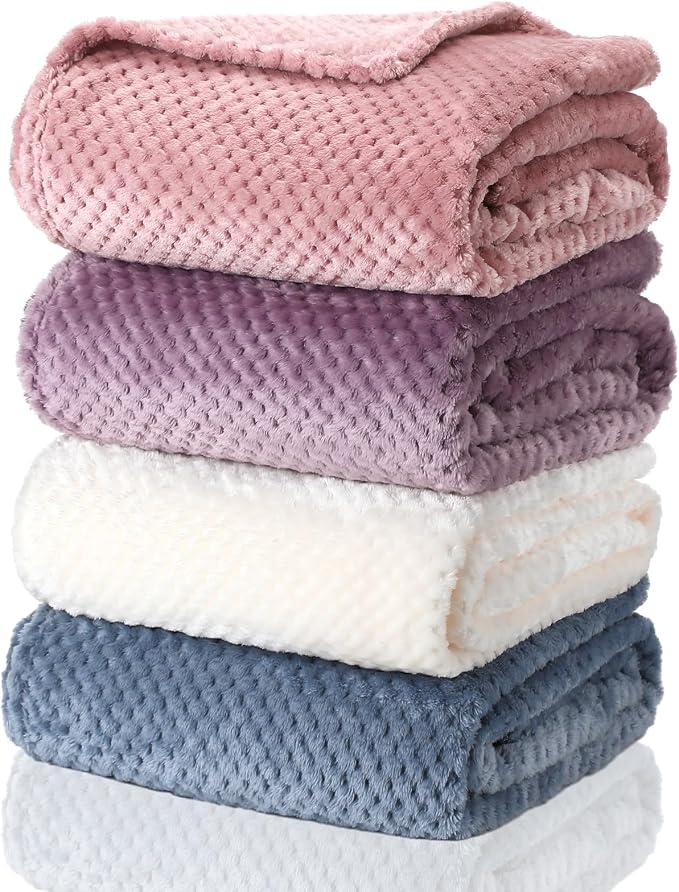 Newwiee 4 Pcs Fleece Throw Blanket, 3D Waffle Textured,Fresh Colors | Soft Lightweight Set for Couch Bed Sofa, Warm Winter Throws, No Shedding Pilling, Flannel Waffle Texture, 50x60 Inch