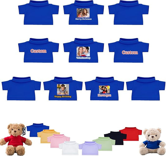 10 Pcs Custom Teddy Bear Clothes with Photo Text, Personalized Stuffed Animal Clothing Fit 8-16inch Stuffed Bear Clothing, Personalized Doll Clothes Make Your Own Plush Doll Shirt