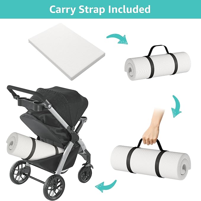 YENING Organic Cotton Pack and Play Mattress Pad Breathable 38x26 Waterproof Baby Mattress for Pack N Play Matress Topper Waterproof with Strap White