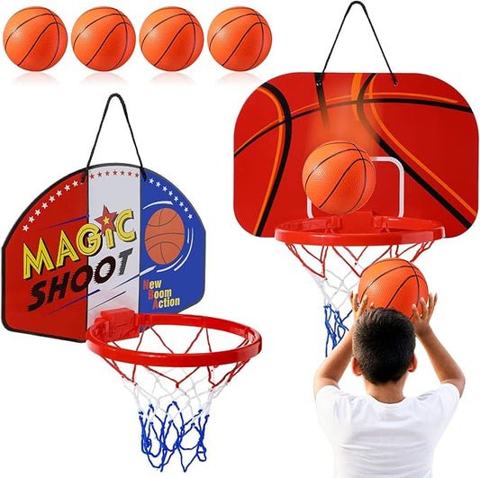 Sosation 2 Pcs Mini Basketball Hoop with 4 Basketball, Sticky Hook, Pump, Indoor No Drilling Basket Ball Hoop Decompress Game for Kid Adult Back to School Gift