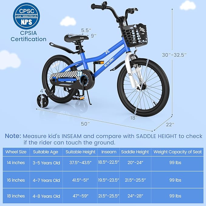BABY JOY Kids Bike, 12 14 16 18 20 Inch Children Bikes for Boys Girls Teens 3-8 8+ Years w/Training Wheels or Kickstand, Handbrake, Coaster Brake & Removable Basket, Kids Bicycle of Multiple Colors