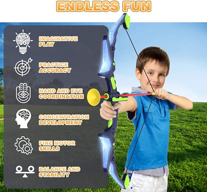 2 Pack Kids Bow and Arrow Set with LED Flash Lights, 14 Suction Cup Arrows and Fluorescence Standing Target-Perfect Indoor and Outdoor Game Archery Set Toy Gift for 4 5 6 7 8-12 Year Old Boys