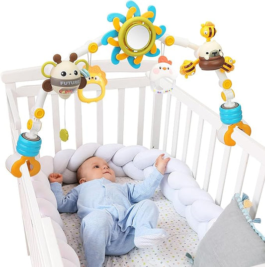 Caterbee Baby Bjorn Bouncer bar Toy, Pram Toy with Activity Travel Arch Bassinet Toys for Toddlers (Blue)