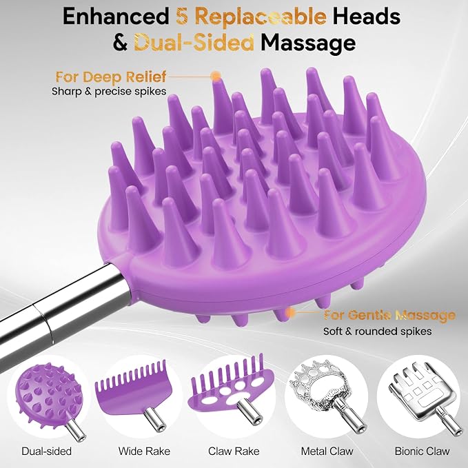 TUKUOS Telescoping Back Scratcher with 5 Detachable Scratching Heads, Valentines Day Gifts for Him Men, Anniversary Birthday Gifts for Men Women Back Scratcher for Men/Dad/Women/Adults - Purple
