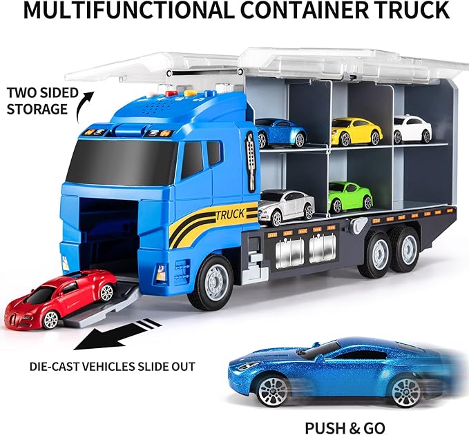 Toddler Toys for 3-9 Years Old Boys Race Model Car Double Side Transport Vehicle W/Play Mat, Die-cast Alloy Metal Car Toy Set Gifts for Age 3 4 5 6 Kids Child Boys Girls Birthday Party Favor