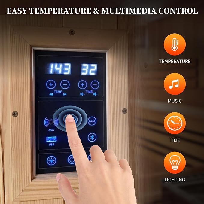 ZONEMEL Traditional Wooden Steam Sauna Room, 2 Person Canadian Hemlock Luxurious Indoor Sauna with 3.5 KW Harvia Stove Heater, Bluetooth Speaker, Sauna Stone, Wooden Bucket, Scoop, Reading Light, 220V