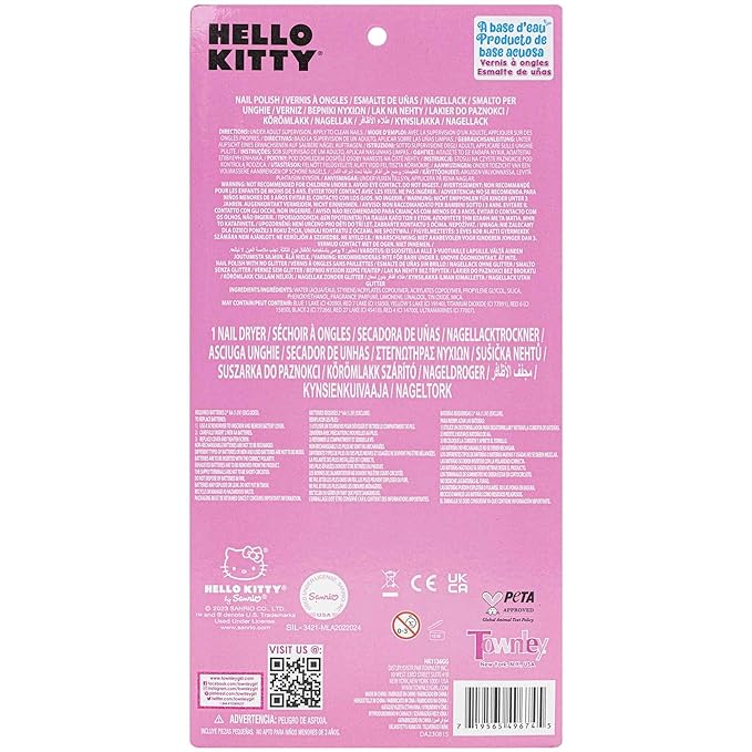 Hello Kitty 8 Pack Non-Toxic Peel-Off Shimmer and Opaque, Water-Based Safe Nail Polish Set with Nail Dryer for Kids, AA Batteries Not Included, Ages 3 and Up by Townley Girl
