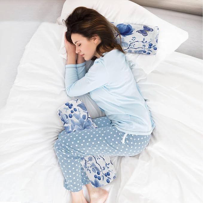 Blue White Flower Neck Roll Pillow Bolster Round Health Memory Foam Long Cervical Roll Cylinder Pillows with Removable Washable Cover for Body Bed Legs Back Yoga
