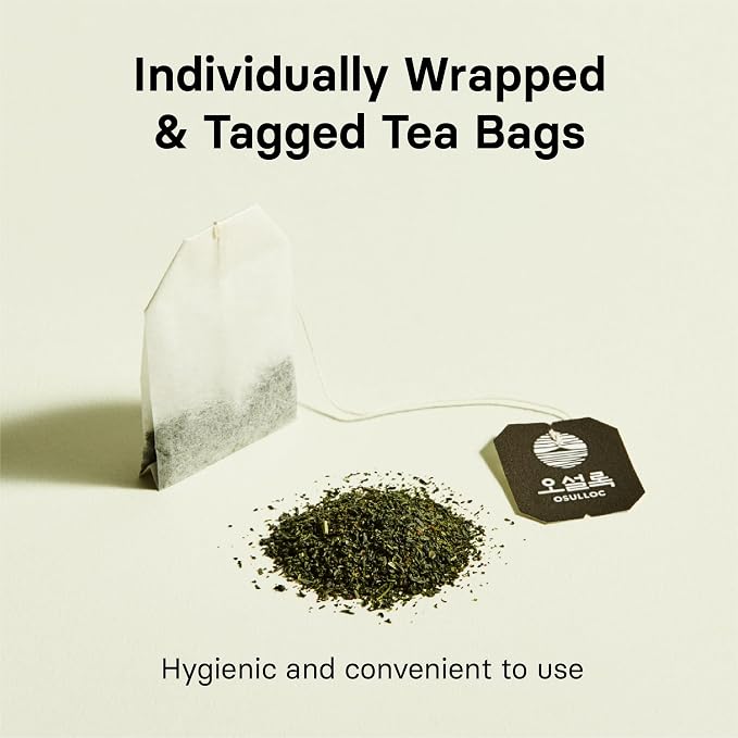 OSULLOC Pure Green Tea (Mild, Clean tasting Aroma), USDA Organic, Premium Blended Tea from Jeju, Tea Bag Series 20 count