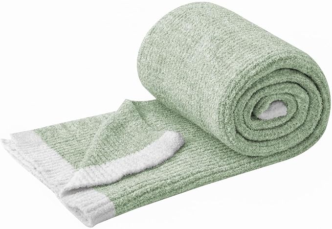 MH MYLUNE HOME Ultra Soft Ribbed Throw Blanket Plush, Green, 50"x60" | Reversible Fleece Throw Blanket, Comfy Fluffy Fuzzy Plush Blanket Throws for Couch Sofa Bed, Cozy Blankets for Women Gift