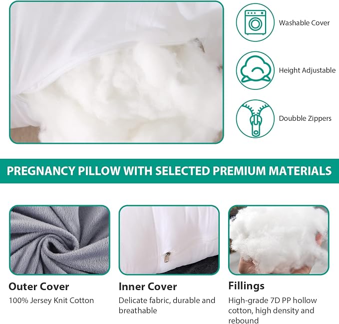 BATTOP Pregnancy Pillows for Sleeping,Pregnancy Must Haves Maternity Body Pillow with Cooling Washable Cover,New Mom Gifts for Women,Support for Back,Hips,Legs,Belly for Pregnant Women(Dark Grey)