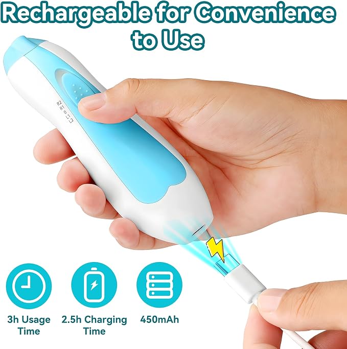 Qunlions life Baby Nail Trimmer Electric, 6 in 1 Rechargeable Baby Nail Clippers Manicure Set Grooming Kit for Toddler Infant or Adults (Blue)