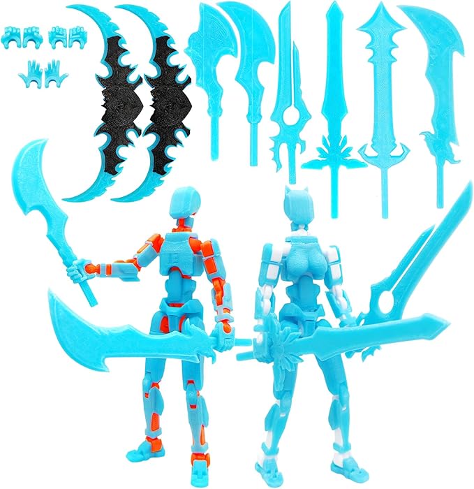 T13 Action Figures (Grow in The Dark Blue) Titan 13 Action Figures 3D Action Figure Set Already Assembled Dummy 13 Nova T-13 Robot 3D Printed Multi-Jointed Movable Toy(Blue Orange+Blue White)