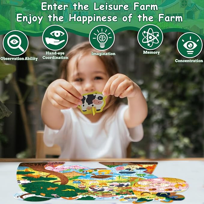 Animal Puzzles for Kids Ages 6-8 200 Piece Cow Jigsaw Puzzles Farm Animal Shape Floor Puzzle Ages 8-10 Learning Educational Toy Birthday Gift for Boys Girls Ages 10-12