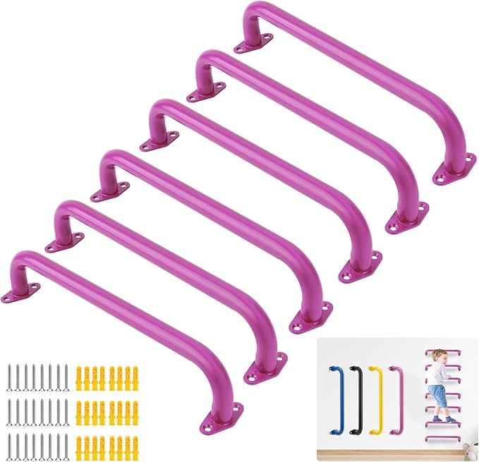 BiJun17 inch Metal Playground Handles,Monkey Bars Indoor Heavy Duty Ceiling Grab Bars for Indoor Outdoor Playgrounds Climbing Frames,Treehouses,and Wall ladders (Pink Set of 6)