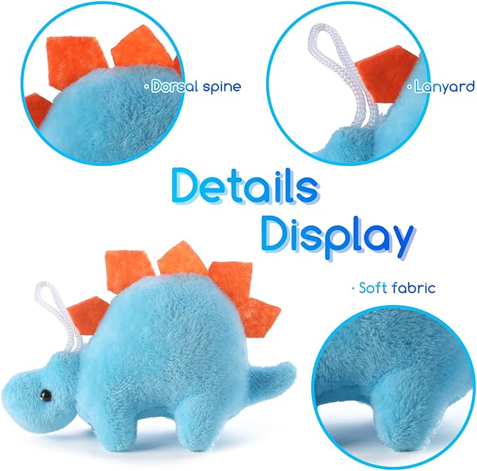 18 Pack Plush Dinosaur Toys Bulk, Mini Soft Stuffed Animal Cute Dinosaur Figures, Keychain Decoration for Goodie Bag Filler, Claw Machine, Treasure Chest Prizes, Birthday Party Favor for Kids