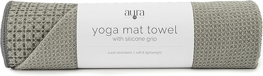 S&T INC. Yoga Mat Towel with Non-Slip Grip, Enhanced Silicone Grip, Soft and Absorbent for Gym, Pilates, and Hot Yoga Mat, 1 Pack, 24 inches x 72 inches, 340GSM, Grey