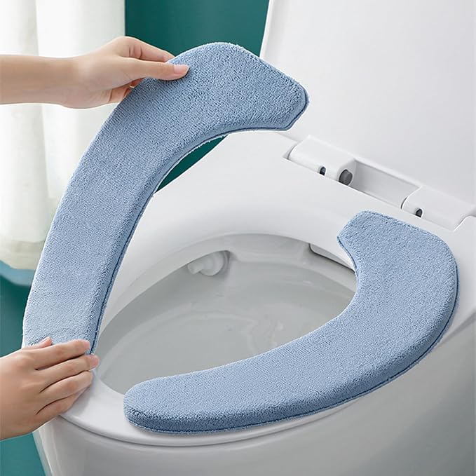 1 Pair Soft Toilet Seat Covers Plush Thick Fabric Toilet Seat Warmer Waterproof self-adhesive Reusable Machine-Washable Universal for All Types of Toilets Bathroom (Yellow)