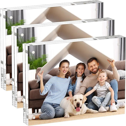 AITEE 6x8 Acrylic Picture Frames 3 Pack, 20% Thicker Block, Clear Picture Frames Freestanding Double Sided Magnetic Acrylic Lucite Frameless Transparent Square Frame Gift for Desktop Display