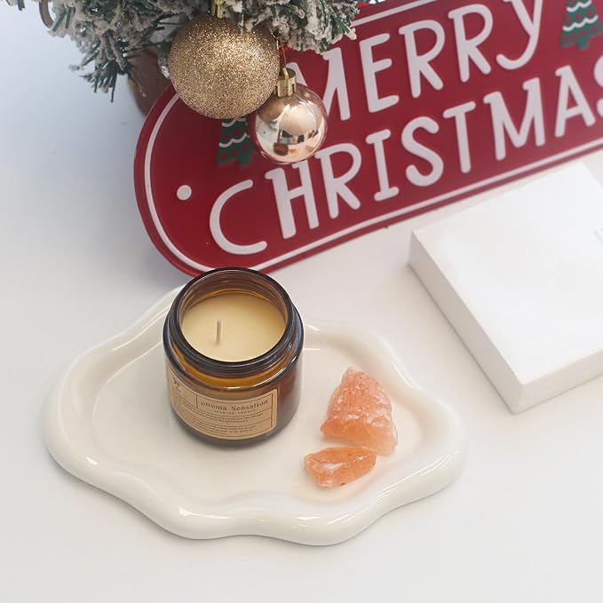 CCINPPY Ceramic Cloud Jewelry Tray Trinket Dish Key Bowl Nightstand Decor | Decorative Small Desk Tray Jewelry Plate Key Holder Bowl Cute Bedroom Room Decor Aesthetic, Gift for Women, White, Medium