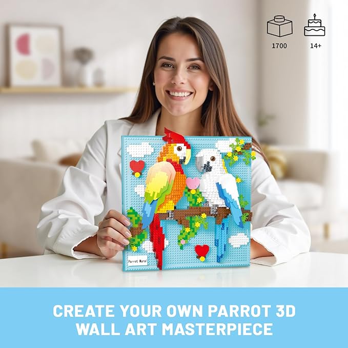Parrot Bird Animal 3D Wall Art Micro Mini Building Blocks Set for Adults, Unique Home Wall Decor or Table Display, No Compatible with Lego, Ideal Birthday Toy for Kids Teens (1700 PCS)