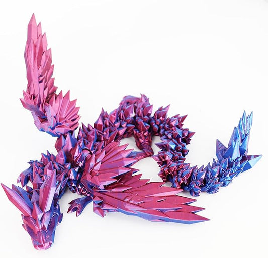 ACOCOFE 3D Printed Dragon with Wings, 18 inch Flying Articulated Winged Dragon, Mystery Crystal Dragons,Home Office Decor Gift (Laser Purple)