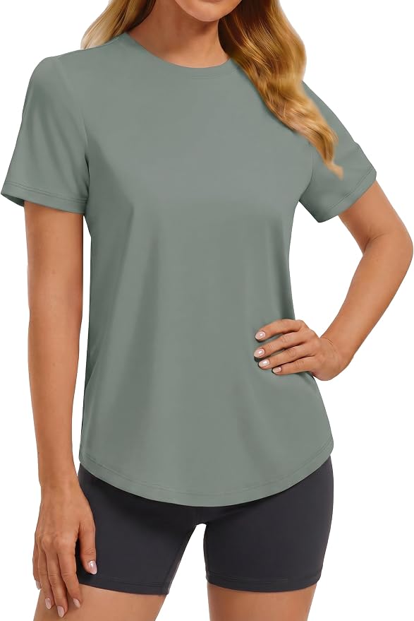 PINSPARK Soft Workout Tops for Women UPF 50+ Sun Protection Shirt Quick Dry Athletic Running Hiking Travel Basic Tee Shirts