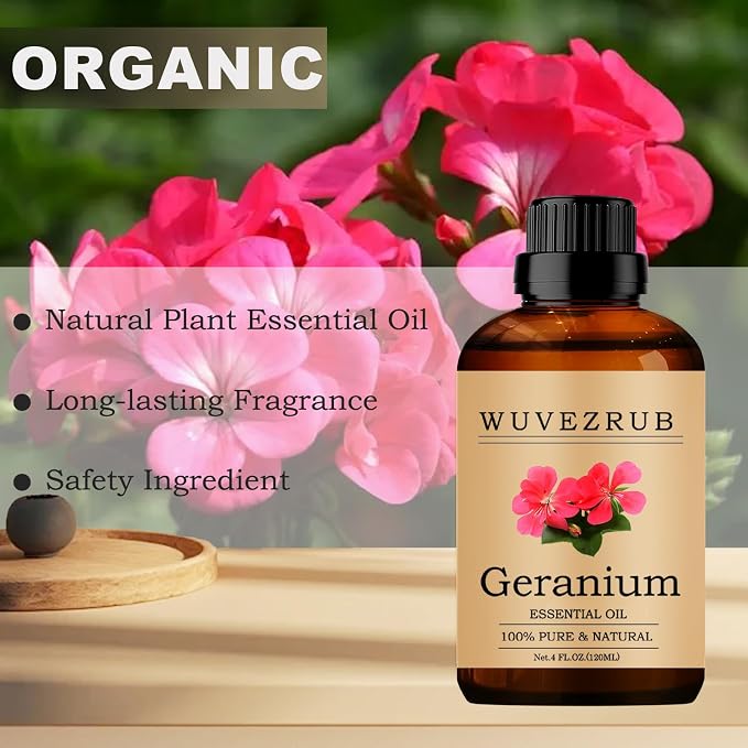 Geranium Essential Oils, 120ML Pure and Natural Essential Oil for Aromatherapy Diffuser - Geranium /4 Fl Oz