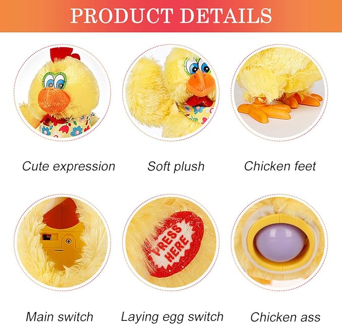 Easter Chicken Animal Toy Doll Laying Egg Electric Crazy Plush Chicken with Sound Music