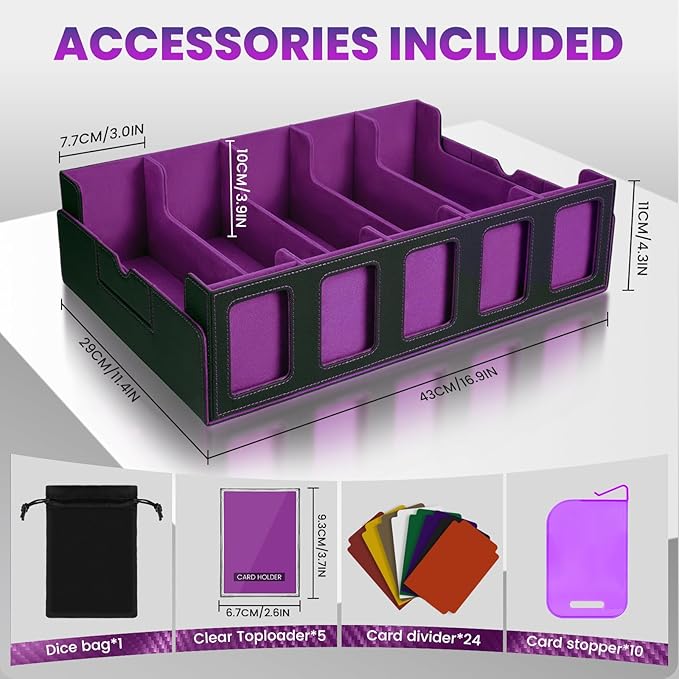 Trading Card Storage Box with Handle,5-Row Portable Leather Deck Case for 4000+ Cards,Purple Card Collection Box with Commander Display Window for MTG,Yugioh, and Sports Cards,Gifts for Card Collector