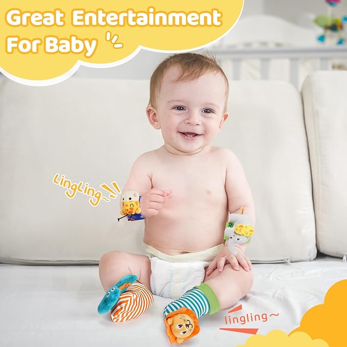 URMYWO Wrist Rattles for Baby - Rattle Socks - Foot Finder Set - Baby Toys for 0-12 Months Infant - Newborn Essentials - Early Learning Sensery Toys for Boys and Girls as Shower Gifts Valentines Gifts
