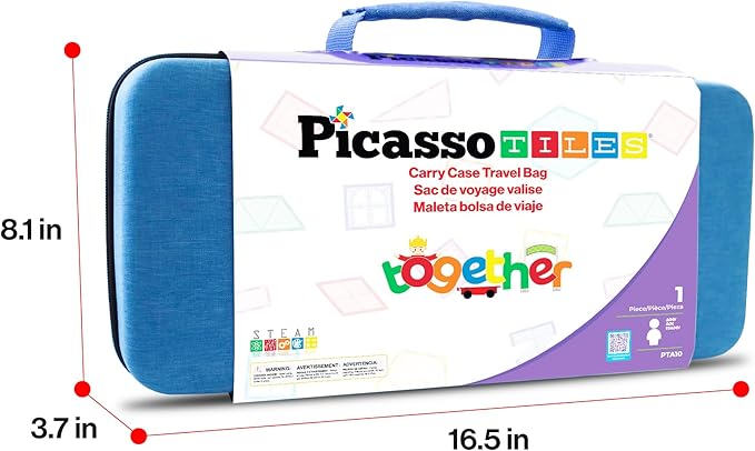 PicassoTiles Magnetic Tile Storage Case 16.5x7.5x3.5in Travel Carry Bag with Handle Water Resistant Organizer Compatible with Magnet Building Block Sets STEM Educational Accessories Oxford Cloth PTA10