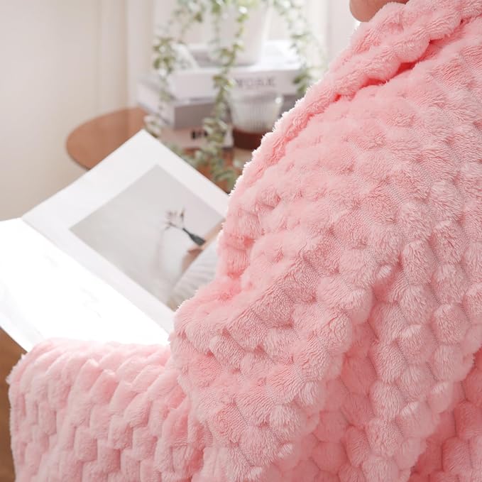 Light Pink Throw Blanket 50"×70" Gifts for Mom Fuzzy 3D Jacquard Decorative | Flannel Fleece Super Soft Plush Cozy Blanket for Couch Sofa Chair Lightweight