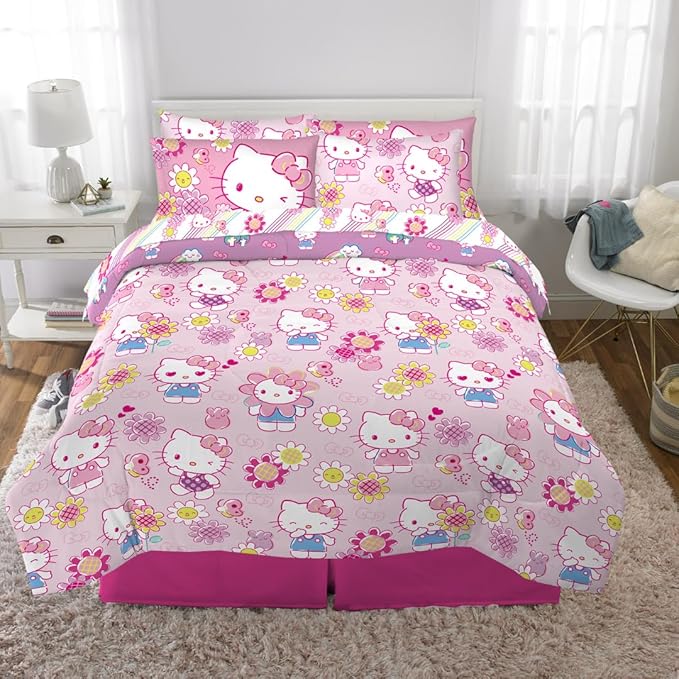 Hello Kitty Kids Bedding Super Soft Comforter and Sheet Set with Sham, 7 Piece Queen Size, (Officially Licensed Product) by Franco