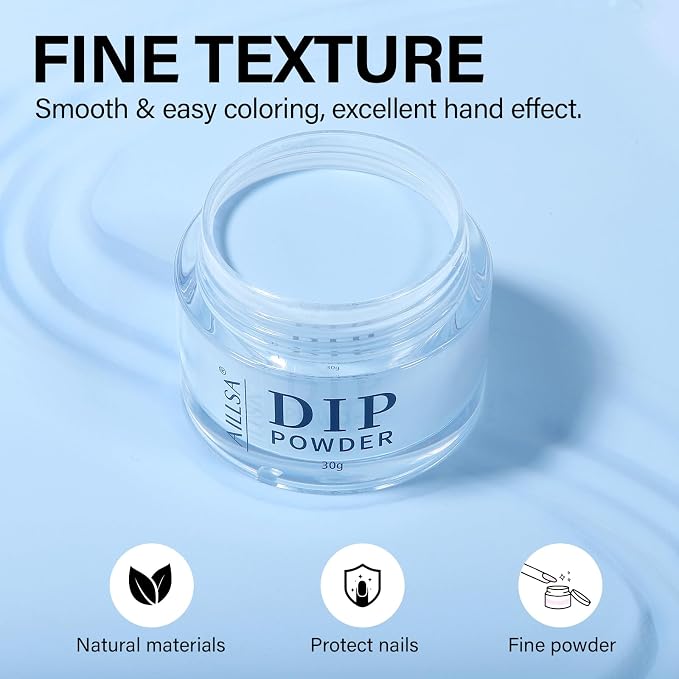 AILLSA Light Blue Nail Dipping Powder 1 Oz | Dip Powders Colors for DIY Manicure Salon at Home Easy to Use Nail Powder for Valentine's Day Gift