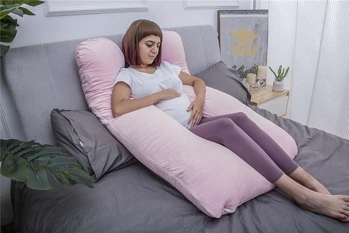MOON PINE Pregnancy Pillow, U Shaped Full Body Pillow for Maternity Support, Sleeping Pillow with Cover for Pregnant Women (Pink)