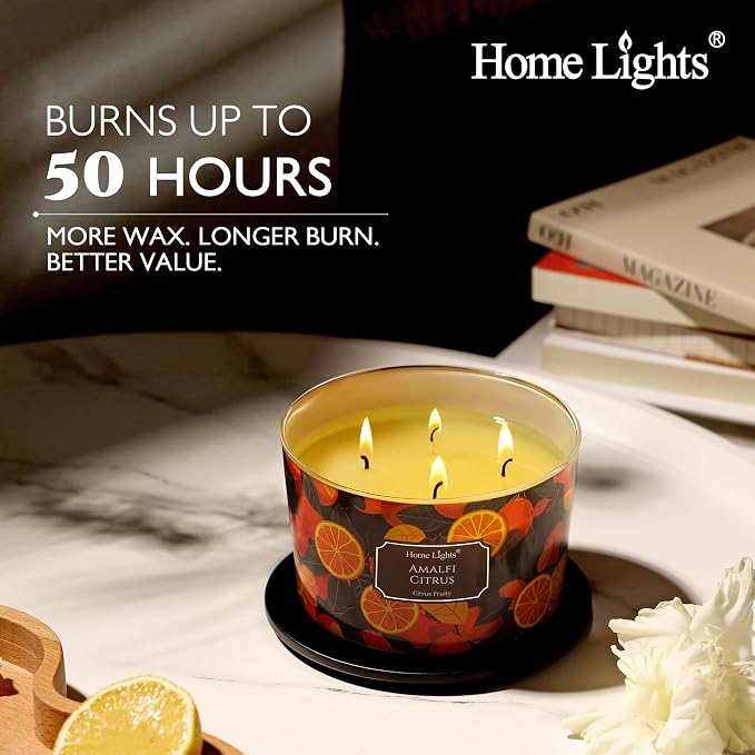 HomeLights 4-Wick Candles for Home Scented - 18oz Soy Wax Blend Candle Long-Lasting Fragrance, Eclectic Mixed Styles Home Decor and Housewarming Gifts, Amalfi Citrus