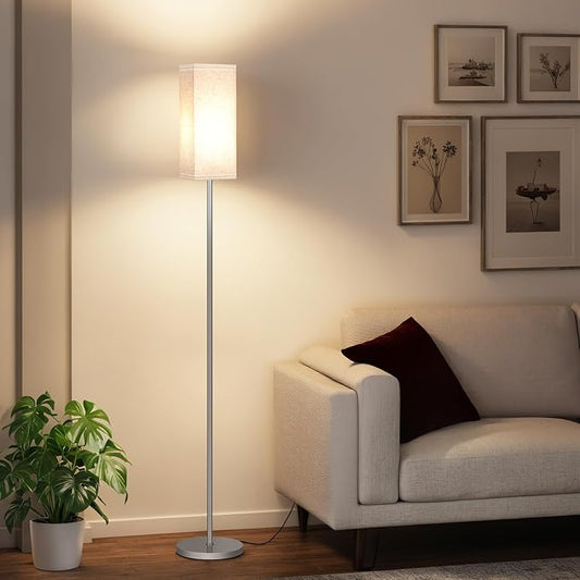 64.6'' Floor Lamp, Pole with Foot Switch, Modern Standing Lamp Lamp, Minimalist Freestanding Lamp (Bulb Not Included), for Living Room, Bedroom Office ETL Listed, Silver and Beige, SE07LD05