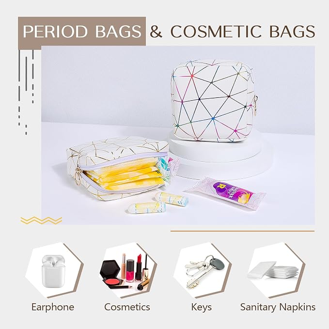 Likesing Sanitary Napkin Storage Bag, Leather Portable Period Bag for Girls Women, Sanitary Napkin Period Pad Pouch Tampon Holder for Purse (Pink Gold, Small-5.1")