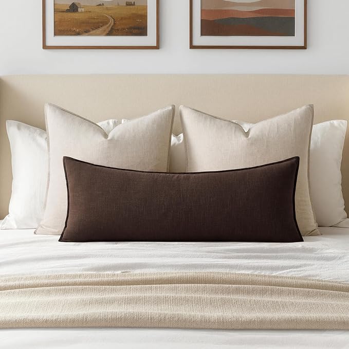 MIULEE Decorative Linen Lumbar Pillow Cover 14x36 Inch Dark Brown | Fall Autumn Boho Farmhouse Couch Long Throw Pillow for Bed, Pack of 1 Accent Modern Pillowcase, Sofa Livingroom Home Decor