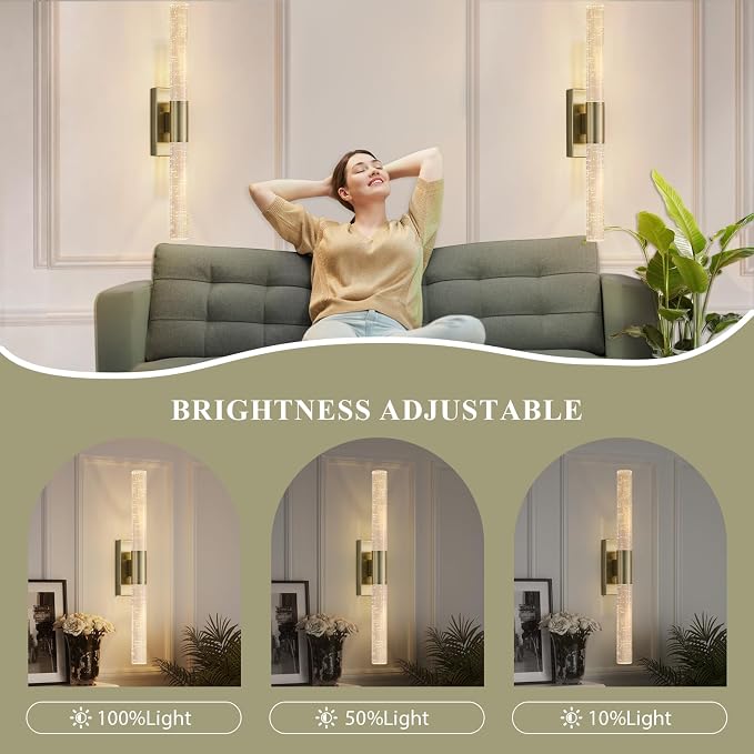 camuucci Battery Operated Wall Sconces Set of 2, Rechargeable Wall Lights | 12000mAh Long-Lasting Battery,Dimmable Cordless Sconce,No Wiring Needed for Bedroom,Living Room,Brown 20.9-Inch