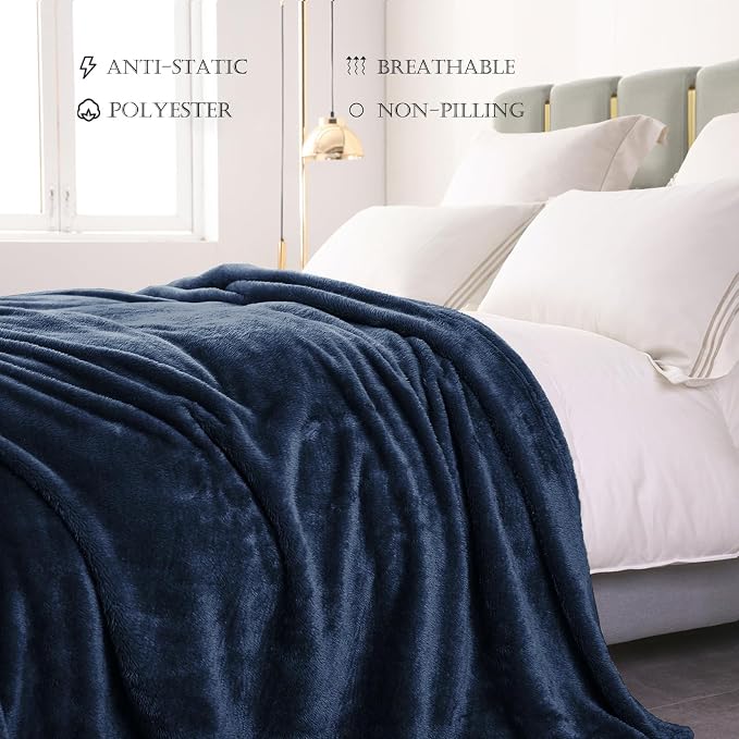 Exclusivo Mezcla Fuzzy Plush Fleece Bed Blanket King Size, Navy Blue | 104x90 Inches, Super Soft and Cozy Bed Blanket, Fluffy Decorative Bedding for Livingroom, Bedroom, All Season