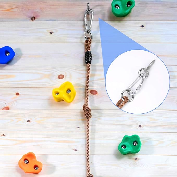 SEKKVY 25 Rock Climbing Holds With 6.56Ft Knotted Rope, Kids Holds for Indoor Outdoor Play Set, Wall Kit With Mounting Hardware, Multi-Color
